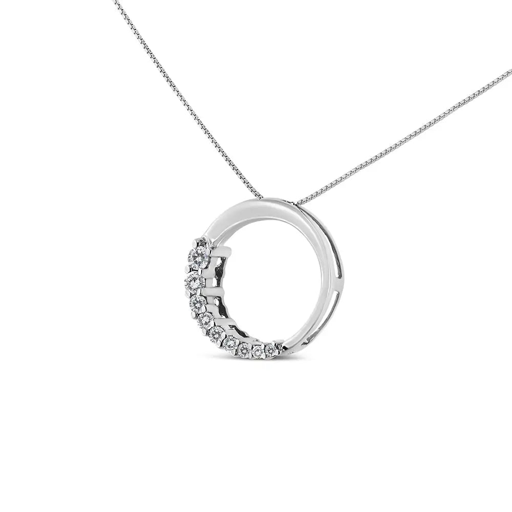 14k Gold 1/4 Cttw Round-cut Graduating Diamond Open Circle Hoop 18’’ Pendant Necklace (j-k Color I1-i2 Clarity)