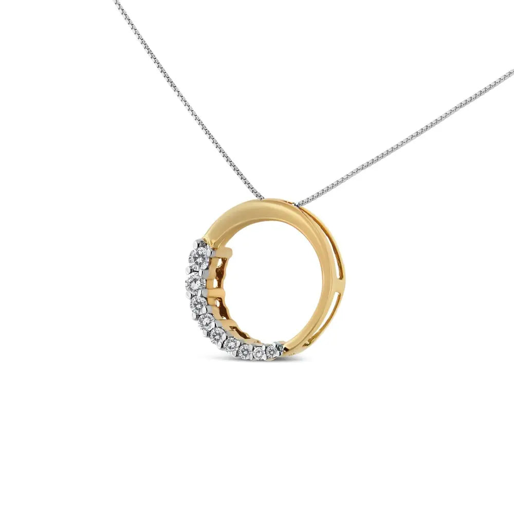 14k Gold 1/4 Cttw Round-cut Graduating Diamond Open Circle Hoop 18’’ Pendant Necklace (j-k Color I1-i2 Clarity)