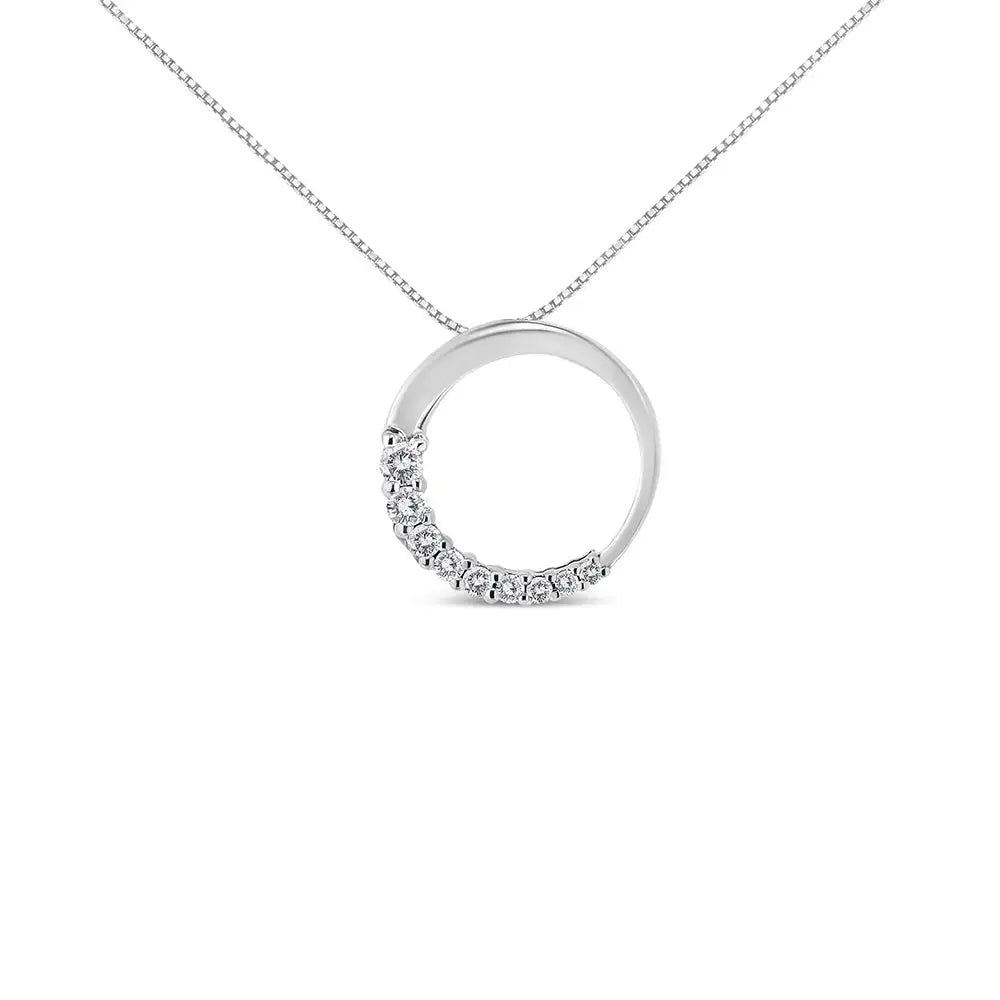 14k Gold 1/4 Cttw Round-cut Graduating Diamond Open Circle Hoop 18’’ Pendant Necklace (j-k Color I1-i2 Clarity)