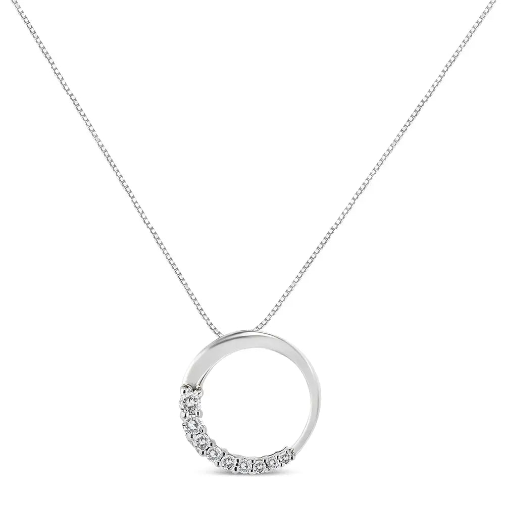 14k Gold 1/4 Cttw Round-cut Graduating Diamond Open Circle Hoop 18’’ Pendant Necklace (j-k Color I1-i2 Clarity)