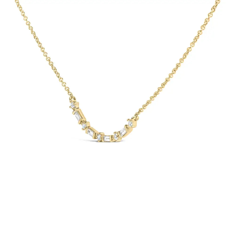 14k Gold 1/5 Cttw Diamond Mixed Shape Curve Bar Pendant Necklace (h-i Color Vs2-si1 Clarity) - 18’’ Inches - Fine