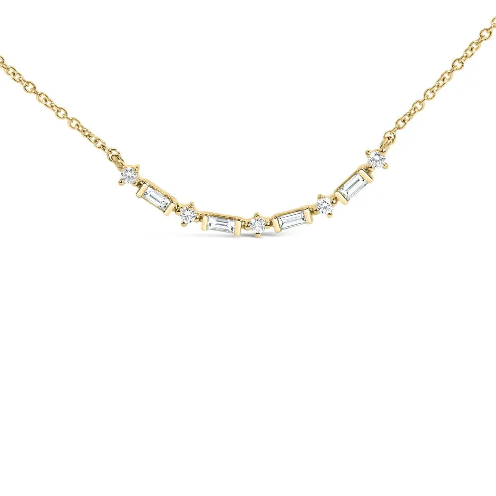 14k Gold 1/5 Cttw Diamond Mixed Shape Curve Bar Pendant Necklace (h-i Color Vs2-si1 Clarity) - 18’’ Inches - Fine