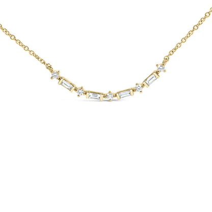 14k Gold 1/5 Cttw Diamond Mixed Shape Curve Bar Pendant Necklace (h-i Color Vs2-si1 Clarity) - 18’’ Inches - Fine