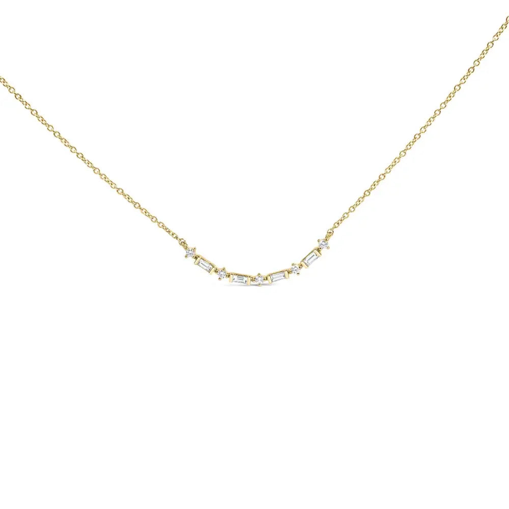 14k Gold 1/5 Cttw Diamond Mixed Shape Curve Bar Pendant Necklace (h-i Color Vs2-si1 Clarity) - 18’’ Inches - Fine