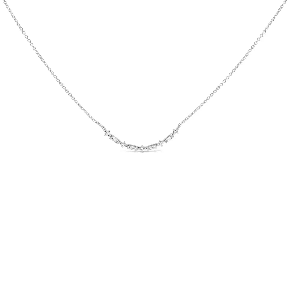 14k Gold 1/5 Cttw Diamond Mixed Shape Curve Bar Pendant Necklace (h-i Color Vs2-si1 Clarity) - 18’’ Inches - Fine