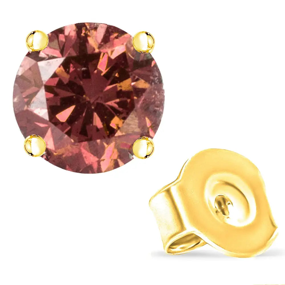 14k Gold 4-prong Set Round Brilliant-cut Pink Diamond Solitaire Stud Earrings (treated Color Vs2-si1 Clarity) - Fine