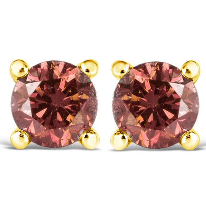 14k Gold 4-prong Set Round Brilliant-cut Pink Diamond Solitaire Stud Earrings (treated Color Vs2-si1 Clarity) - Fine