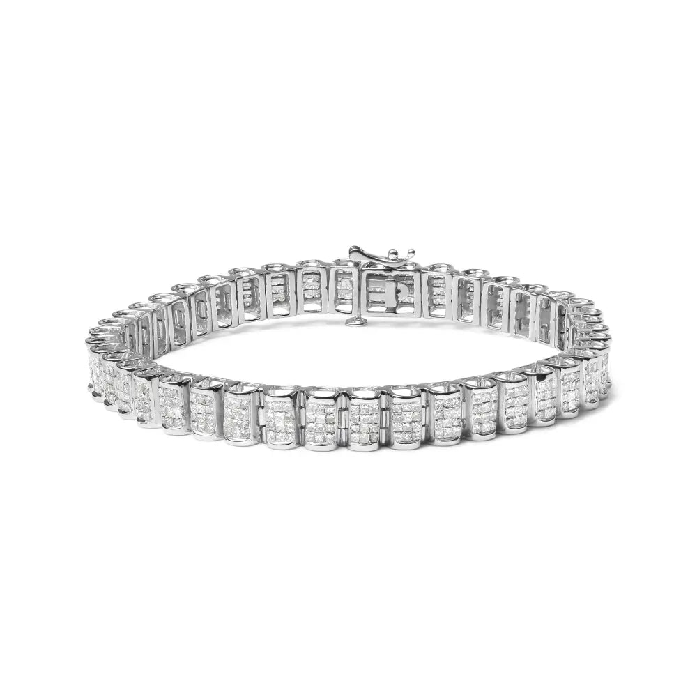 14k Gold 5.00 Cttw Square Princess Cut White Diamond Rectangular Invisible Set Link Tennis Bracelet (h-i Color Si2-i1