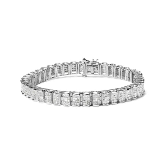 14k Gold 5.00 Cttw Square Princess Cut White Diamond Rectangular Invisible Set Link Tennis Bracelet (h-i Color Si2-i1