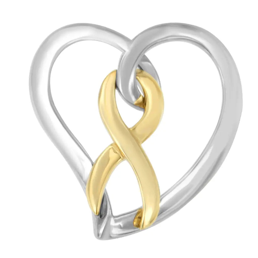 14k Gold and Sterling Silver Heart Bow Pendant Necklace – 18’’ Chain