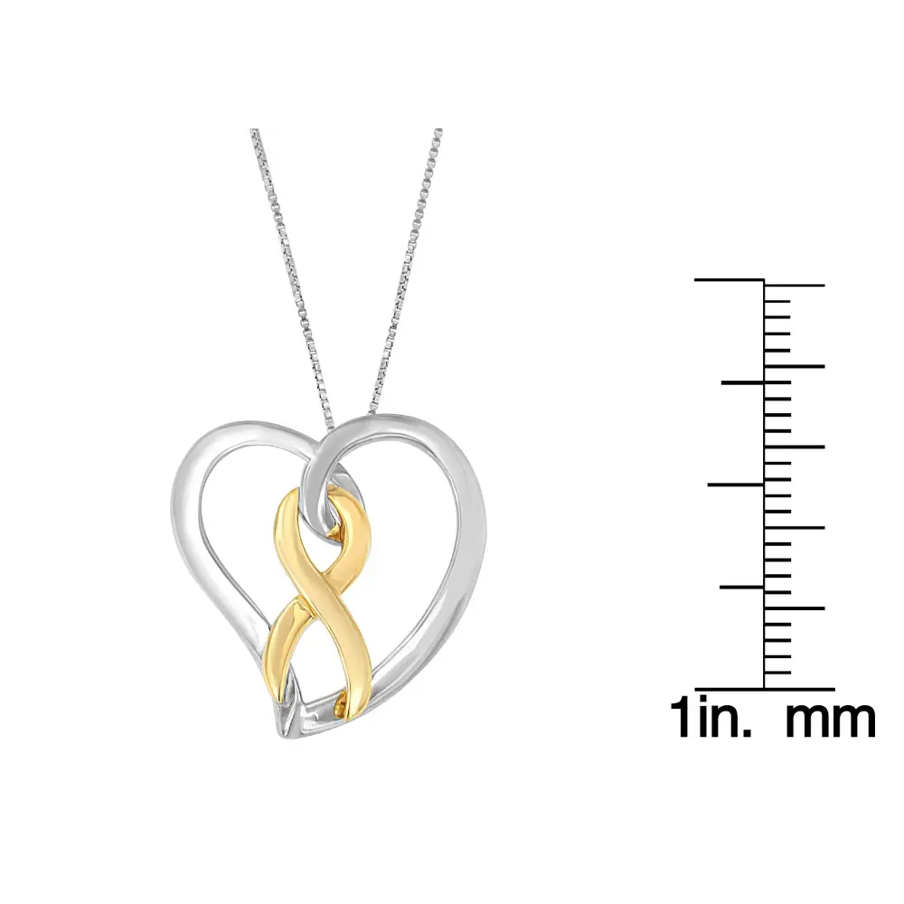 14k Gold and Sterling Silver Heart Bow Pendant Necklace – 18’’ Chain