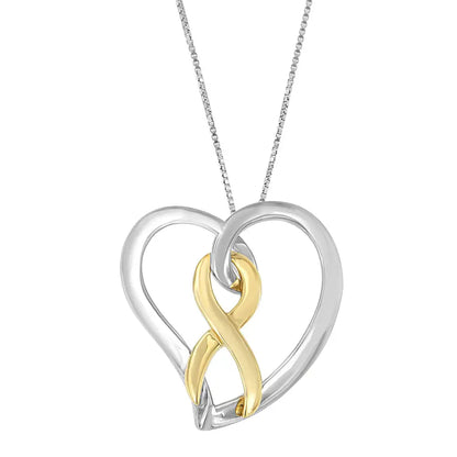 14k Gold and Silver Heart Bow Pendant Necklace - Fine Jewelry us Direct