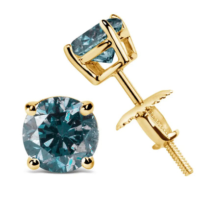 14k Gold Blue Lab Grown Diamond Stud Earrings with Screw Backs - Fine Jewelry us Direct