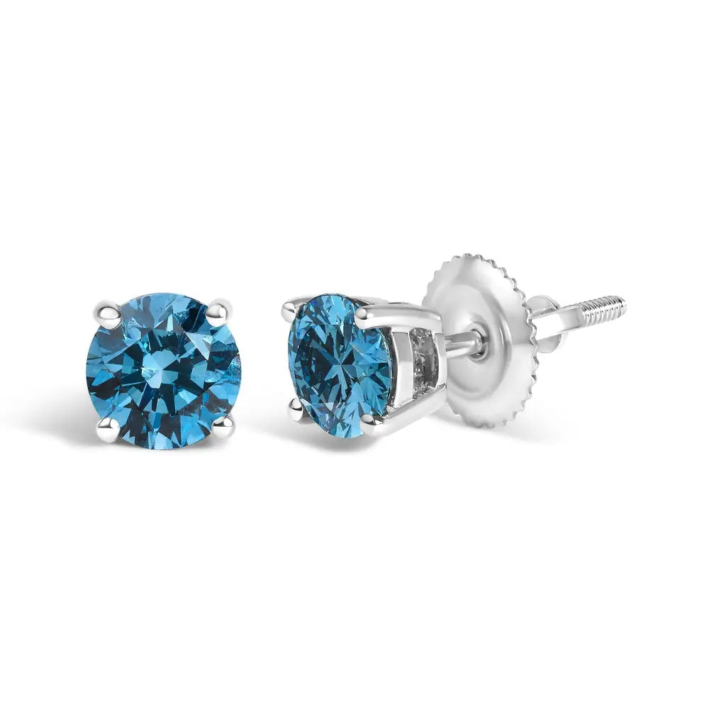 14k Gold Blue Lab Grown Diamond Stud Earrings with Screw Backs - Fine Jewelry us Direct