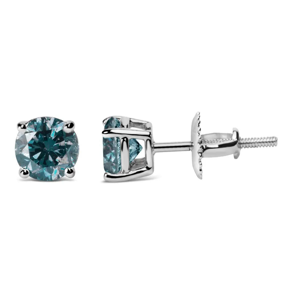 14k Gold Blue Lab Grown Diamond Stud Earrings with Screw Backs - Fine Jewelry us Direct