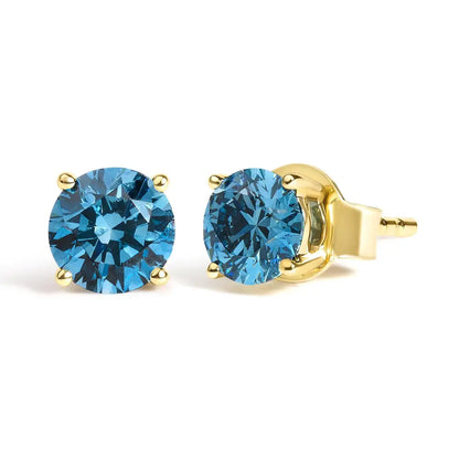 14k Gold Blue Lab Grown Diamond Stud Earrings with Screw Backs - Fine Jewelry us Direct