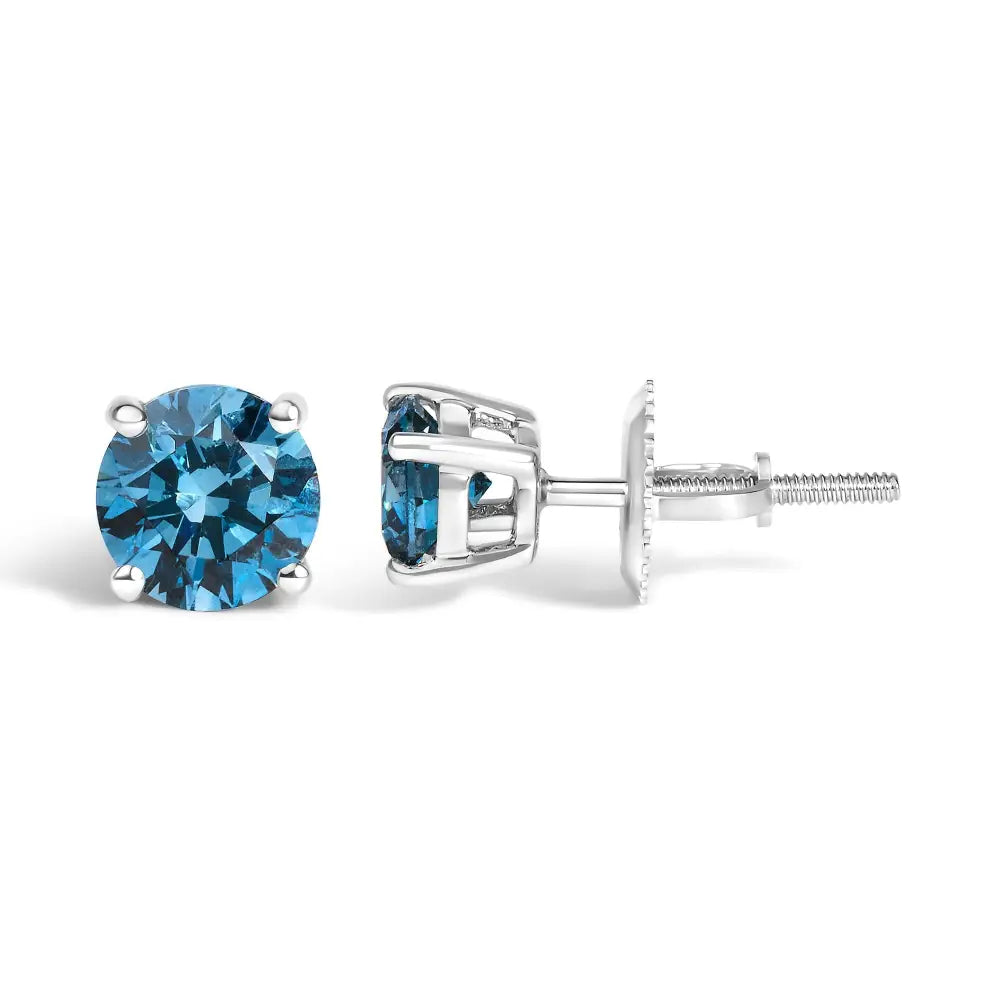 14k Gold Blue Lab Grown Diamond Stud Earrings with Screw Backs - Fine Jewelry us Direct