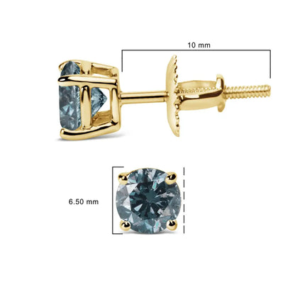 14k Gold Blue Lab Grown Diamond Stud Earrings with Screw Backs - Fine Jewelry us Direct