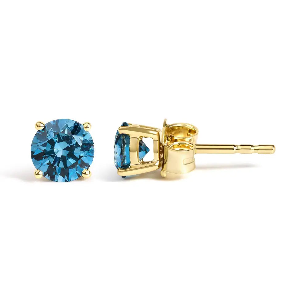 14k Gold Blue Lab Grown Diamond Stud Earrings with Screw Backs - Fine Jewelry us Direct