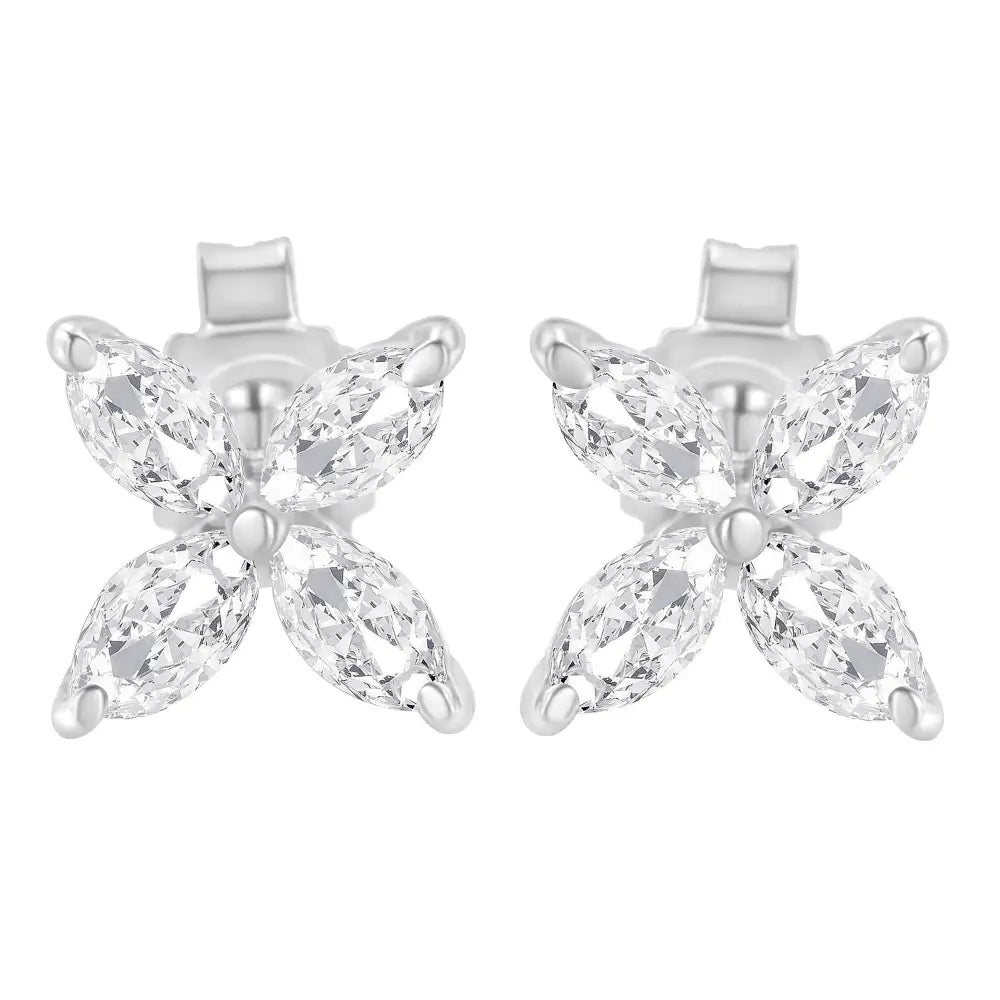 14k Gold Marquise Diamond 8 Stone Floral Leaf Stud Earrings (i-j Color Si2-i1 Clarity) - Fine Jewelry us Direct