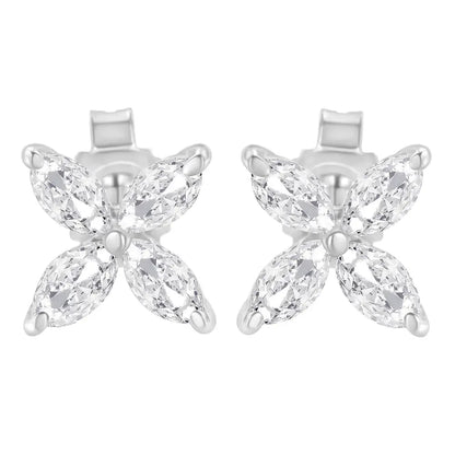 14k Gold Marquise Diamond 8 Stone Floral Leaf Stud Earrings (i-j Color Si2-i1 Clarity) - Fine Jewelry us Direct