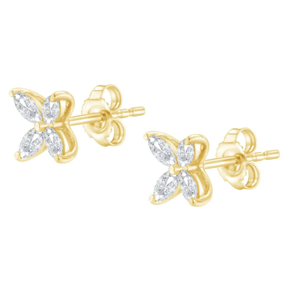 14k Gold Marquise Diamond 8 Stone Floral Leaf Stud Earrings (i-j Color Si2-i1 Clarity) - Fine Jewelry us Direct