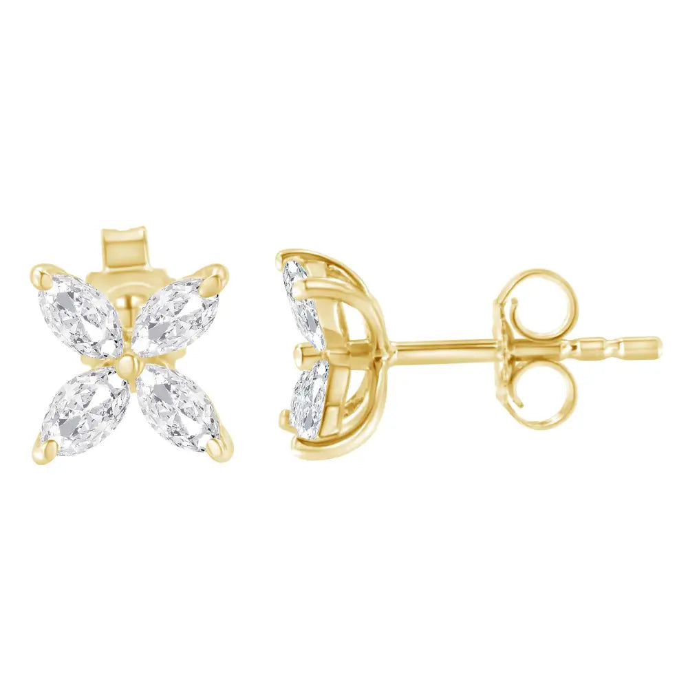 14k Gold Marquise Diamond 8 Stone Floral Leaf Stud Earrings (i-j Color Si2-i1 Clarity) - Fine Jewelry us Direct