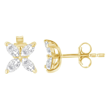 14k Gold Marquise Diamond 8 Stone Floral Leaf Stud Earrings (i-j Color Si2-i1 Clarity) - Fine Jewelry us Direct