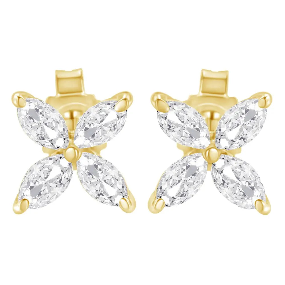 14k Gold Marquise Diamond 8 Stone Floral Leaf Stud Earrings (i-j Color Si2-i1 Clarity) - Fine Jewelry us Direct