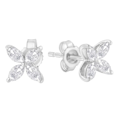 14k Gold Marquise Diamond 8 Stone Floral Leaf Stud Earrings (i-j Color Si2-i1 Clarity) - Fine Jewelry us Direct