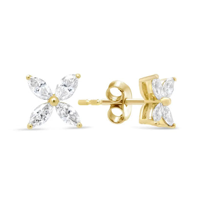 14k Gold Marquise Diamond 8 Stone Floral Leaf Stud Earrings (i-j Color Si2-i1 Clarity) - Fine Jewelry us Direct