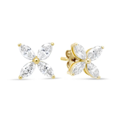 14k Gold Marquise Diamond 8 Stone Floral Leaf Stud Earrings (i-j Color Si2-i1 Clarity) - Fine Jewelry us Direct