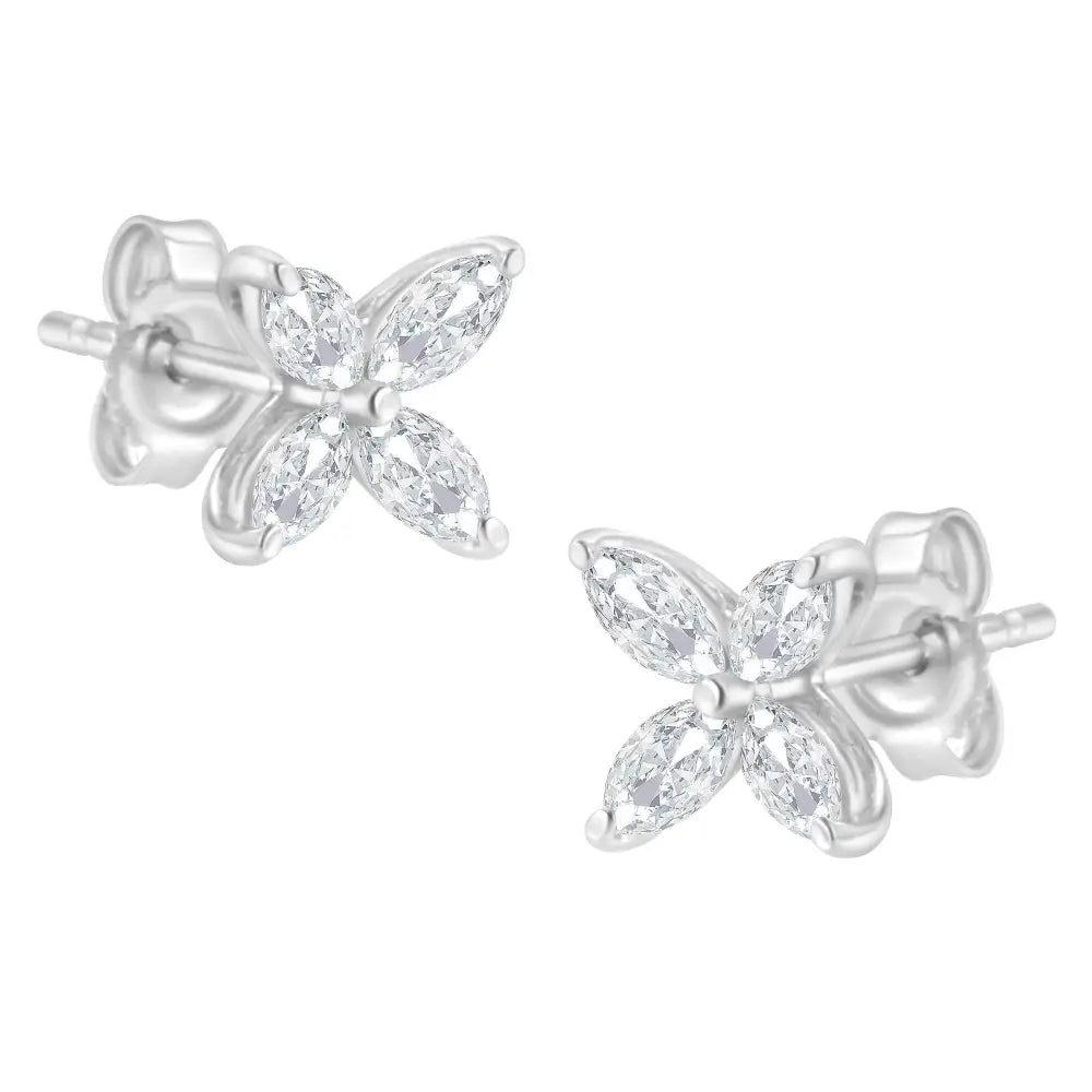 14k Gold Marquise Diamond 8 Stone Floral Leaf Stud Earrings (i-j Color Si2-i1 Clarity) - Fine Jewelry us Direct