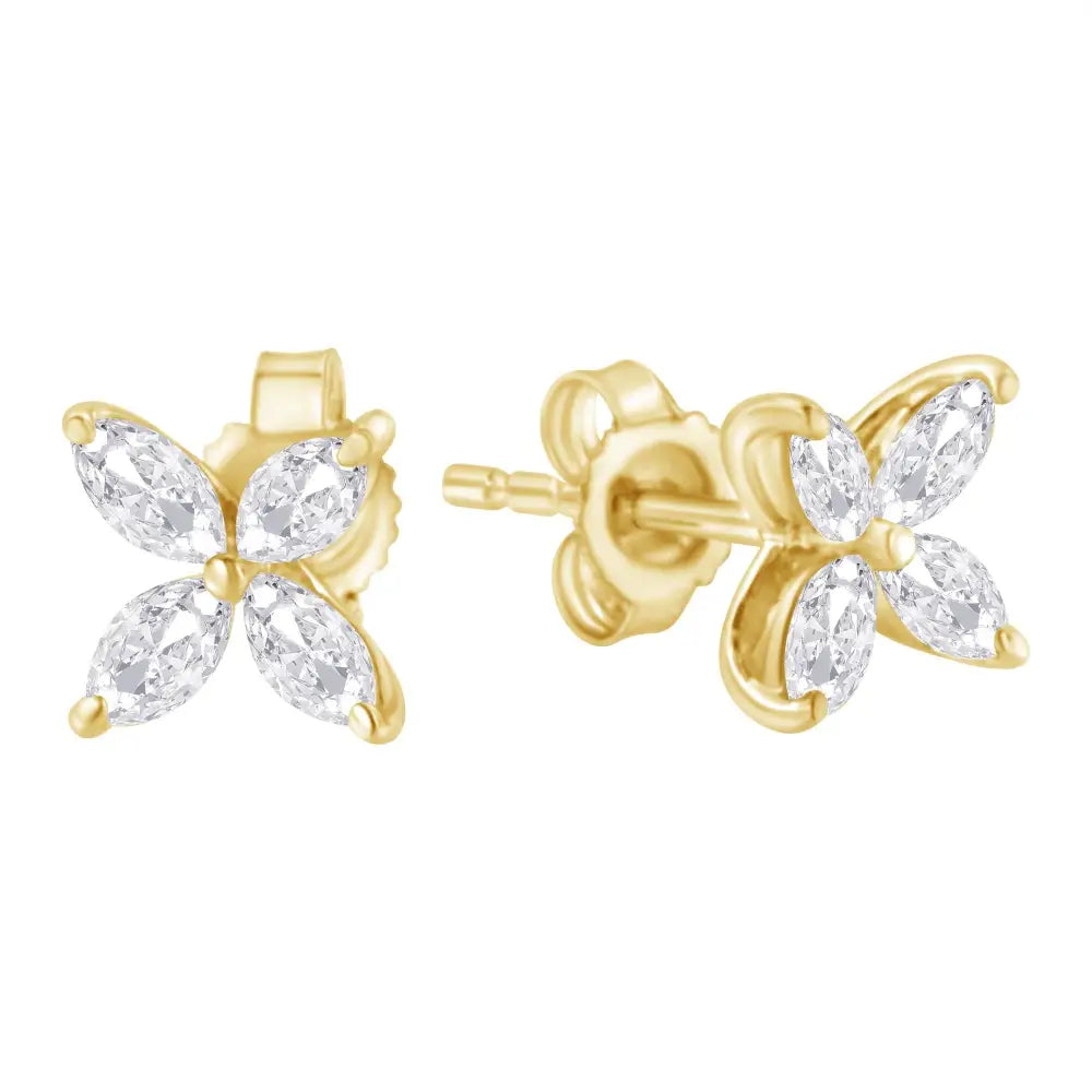 14k Gold Marquise Diamond 8 Stone Floral Leaf Stud Earrings (i-j Color Si2-i1 Clarity) - Fine Jewelry us Direct