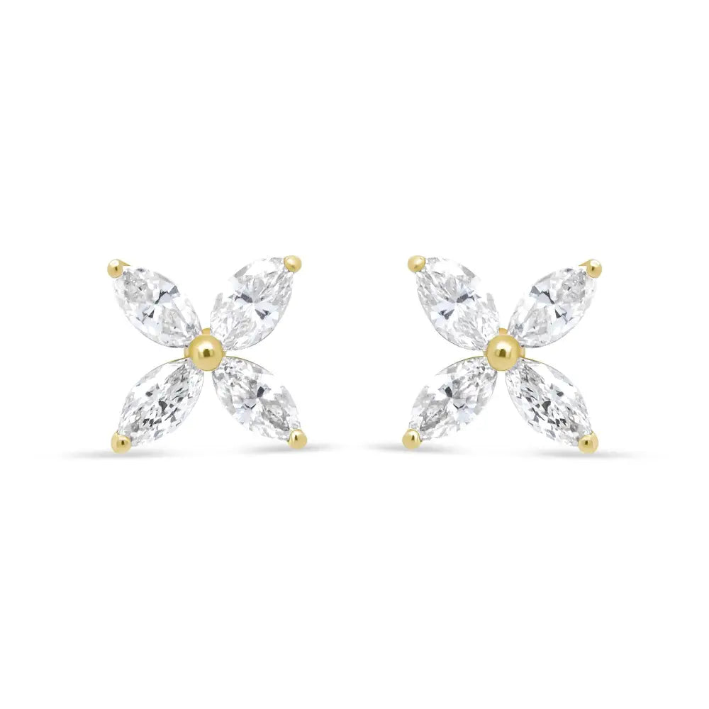 14k Gold Marquise Diamond 8 Stone Floral Leaf Stud Earrings (i-j Color Si2-i1 Clarity) - Fine Jewelry us Direct