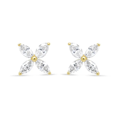 14k Gold Marquise Diamond 8 Stone Floral Leaf Stud Earrings (i-j Color Si2-i1 Clarity) - Fine Jewelry us Direct