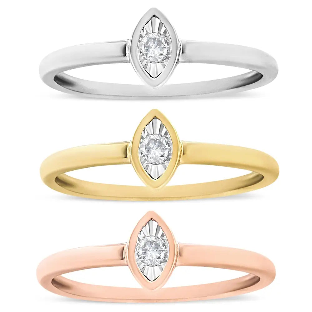 14k Gold Plated.925 Sterling Silver 1/6 Cttw Diamond Marquise Shaped Stackable Promise Ring Set (j-k Color I1-i2