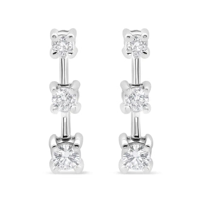 14k Gold Round Diamond 3 Stone Graduated Linear Drop Past Present and Future Stud Earrings (h-i Color Si1-si2 Clarity)