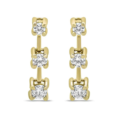 14k Gold Round Diamond 3 Stone Graduated Linear Drop Past Present and Future Stud Earrings (h-i Color Si1-si2 Clarity)