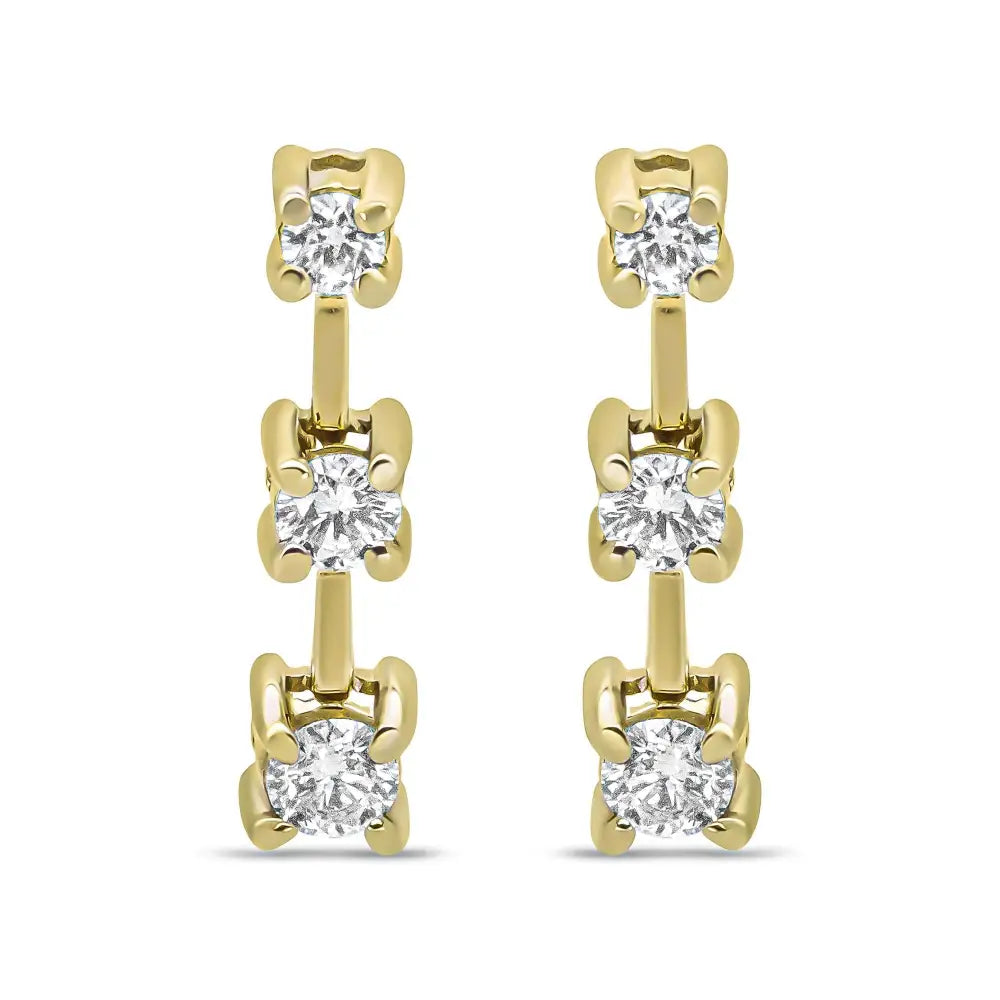 14k Gold Round Diamond 3 Stone Graduated Linear Drop Past Present and Future Stud Earrings (h-i Color Si1-si2 Clarity)