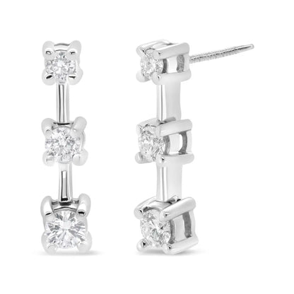 14k Gold Round Diamond 3 Stone Graduated Linear Drop Past Present and Future Stud Earrings (h-i Color Si1-si2 Clarity)