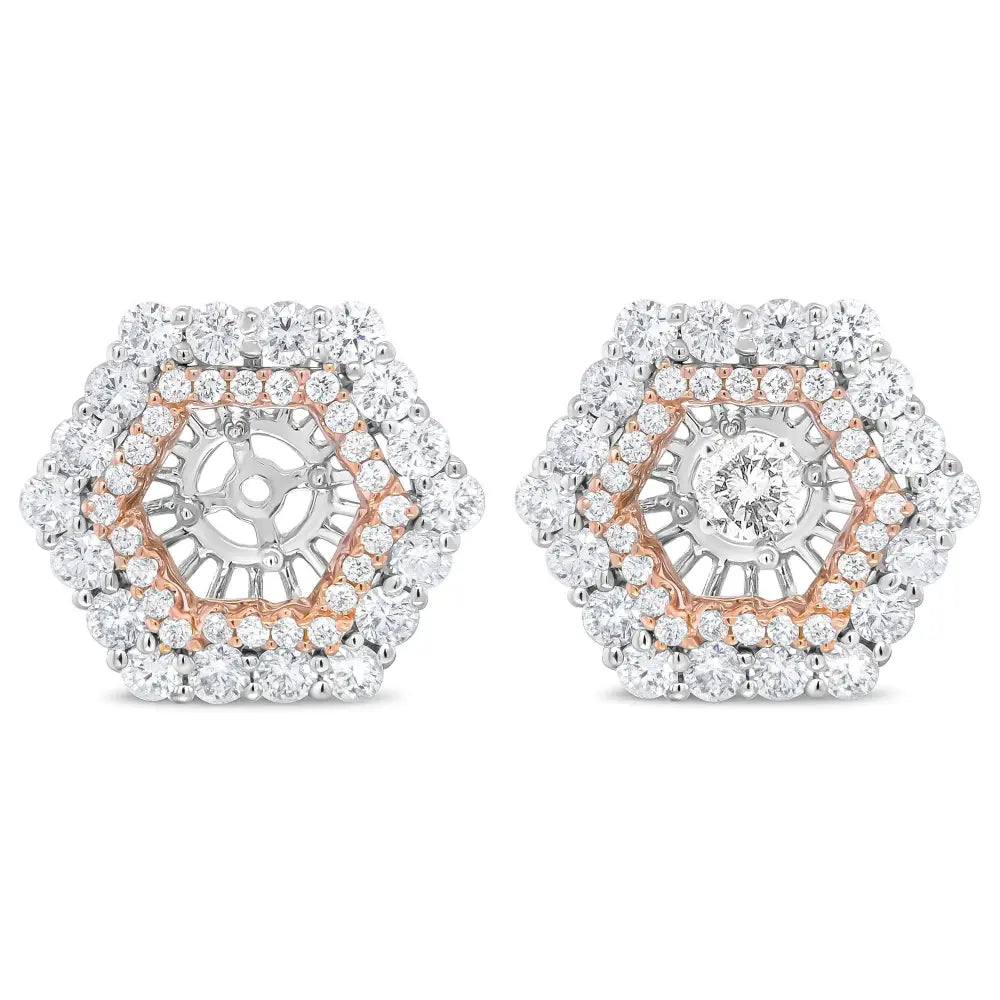 14k Rose and White Gold 1 7/8 Cttw Round Diamond Double Halo Earring Jacket for 6mm Studs (g-h Color Vs2-si1 Clarity)