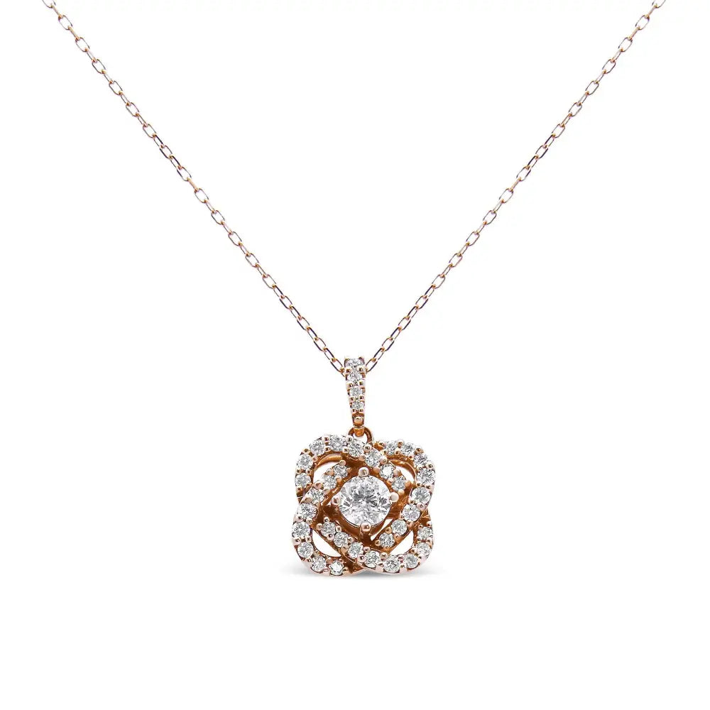 14k Rose Gold 1.00 Cttw Diamond Criss Cross Infinite Swirl ?18’’ Pendant Necklace (h-i Color Si2-i1 Clarity) - Fine