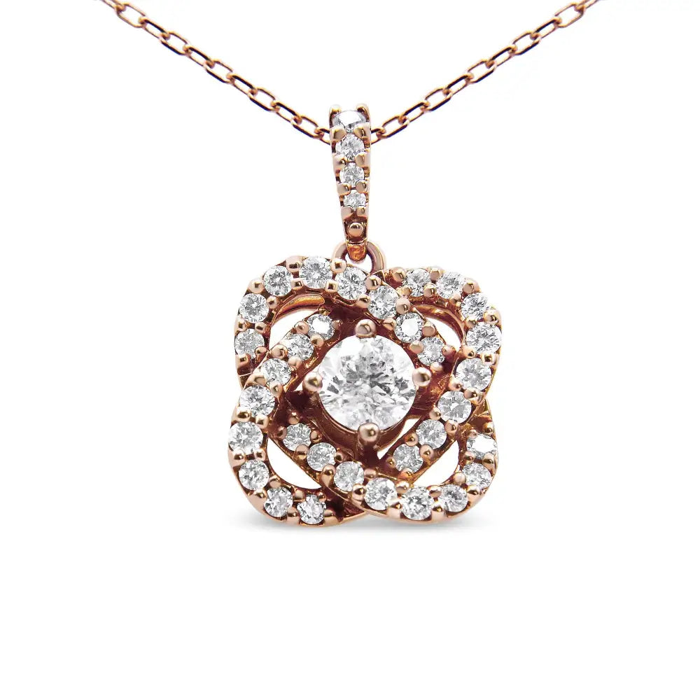 14k Rose Gold 1.00 Cttw Diamond Criss Cross Infinite Swirl ?18’’ Pendant Necklace (h-i Color Si2-i1 Clarity) - Fine