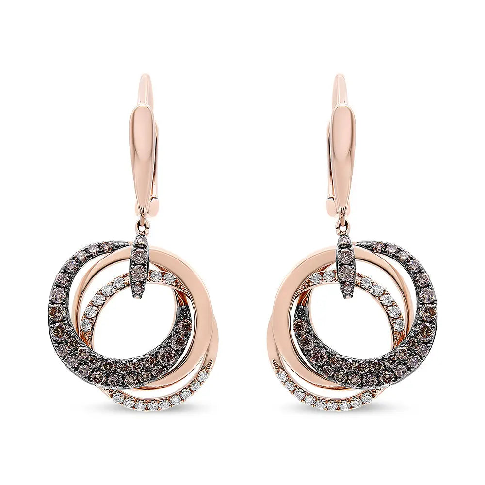 14k Rose Gold 1.00 Cttw White and Brown Diamond Intertwining Hoops Circle Dangle Earrings (h-i/brown Color Si1-si2