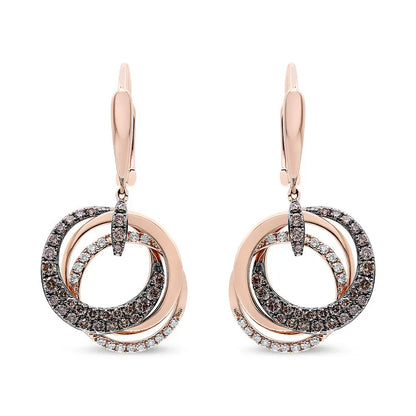 14k Rose Gold 1.00 Cttw White and Brown Diamond Intertwining Hoops Circle Dangle Earrings (h-i/brown Color Si1-si2