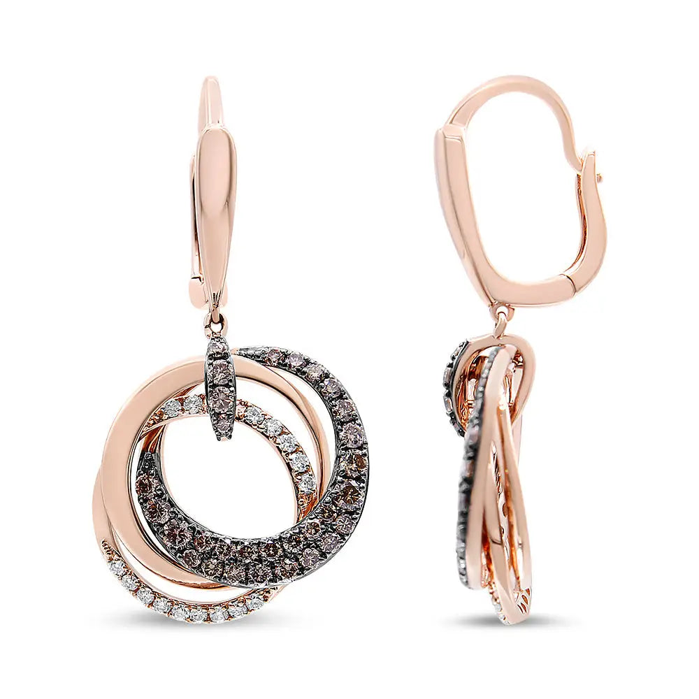 14k Rose Gold 1.00 Cttw White and Brown Diamond Intertwining Hoops Circle Dangle Earrings (h-i/brown Color Si1-si2