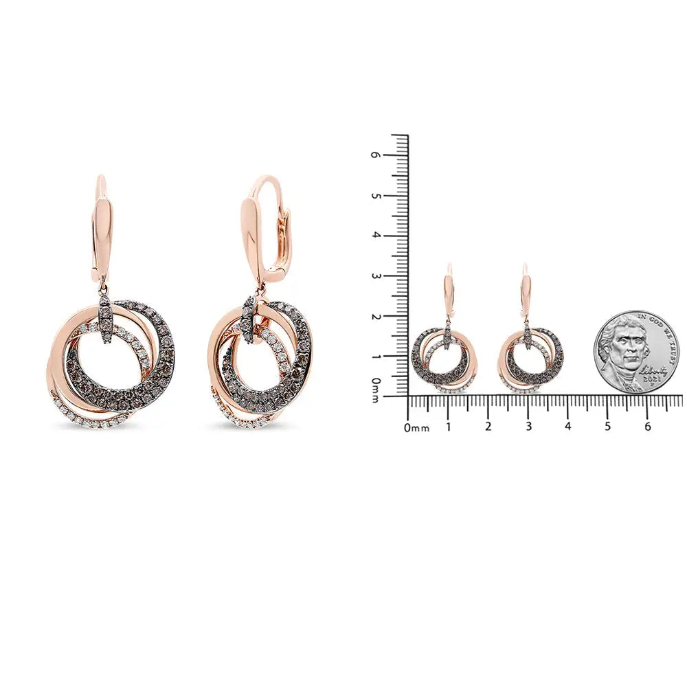 14k Rose Gold 1.00 Cttw White and Brown Diamond Intertwining Hoops Circle Dangle Earrings (h-i/brown Color Si1-si2