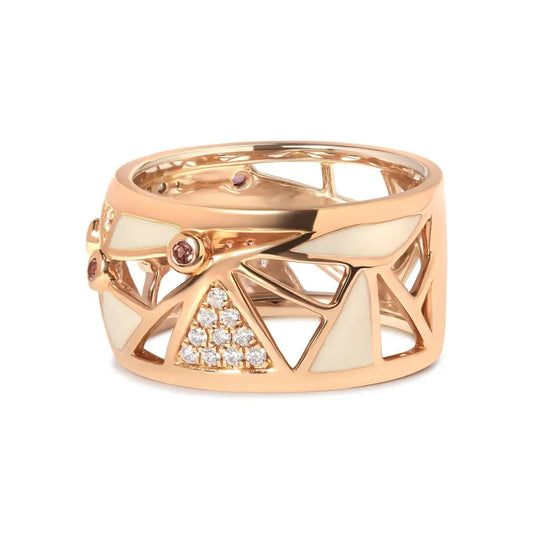 14k Rose Gold 1/3 Cttw Diamond and Pink Tourmaline Cigar Band Ring with White Enamel (g-h Color Si1-si2 Clarity) - Fine