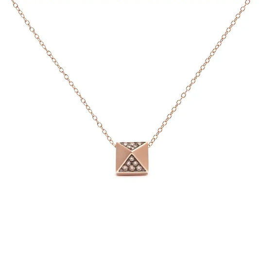 14k Rose Gold 1/4 Cttw Brown Diamond Matte Finished Pyramid Pendant Necklace (brown Color Si1-si2 Clarity) - 18’’